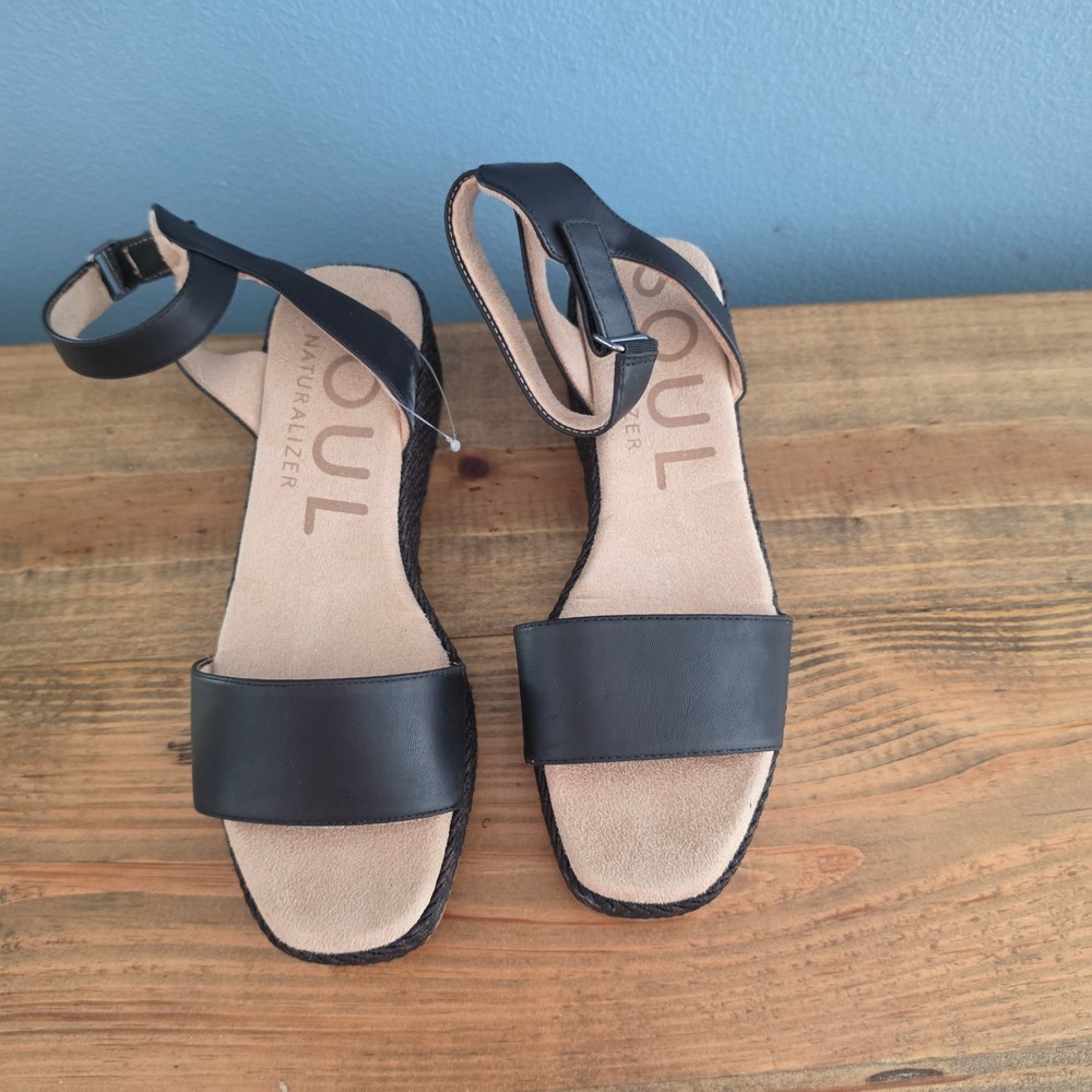 Soul Naturalizer Womens Gloria Wedge Sandal Black Espadrille Platform Size 9.5M - Picture 3 of 11